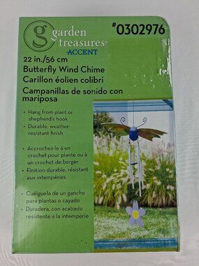 Butterfly Garden Treasures Multi-Colored Butterfly Wind Chime NIB